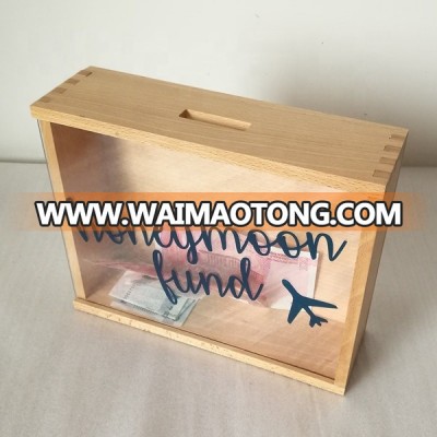 Custom Rectangular Shape Solid Wood Money Bank Box