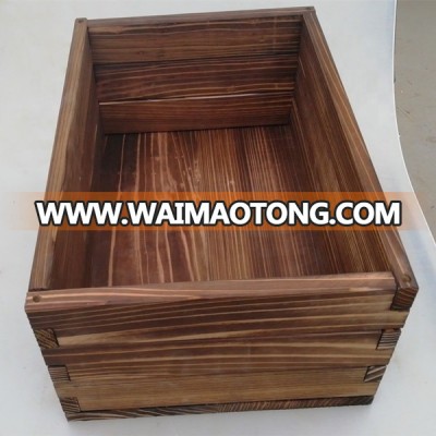 FSC Quality Carbonized Wood Outdoor Plant Growing Pot Box with Drainage