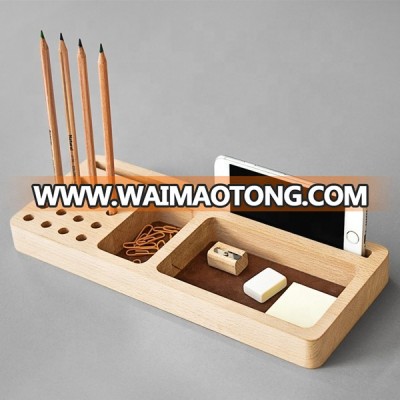 Wood Desk Organizer Accessories Tray, Pencil Holder Card and Phone Holder