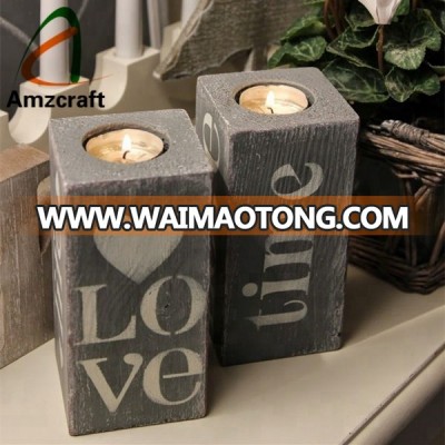 Custom Logo Antique Grey Wooden Tealight Candle Holders