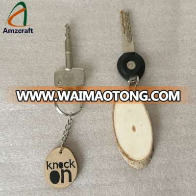 Engraved Wedding Date Wooden Keyrings , Inexpensive Wood Log Keychains