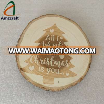 Wholesale Professional Laser Engraved Wood Christmas Trees Slabs Slices Decoration